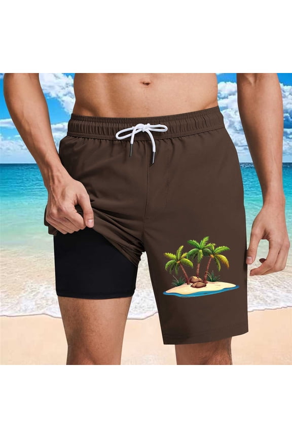 2-in-1 Swimwear Bathing Suits for Men Quick Drying Board Shorts with Compression Underwear Summer Vacation Beach Trunks Drawstring Active Running Shorts Pool