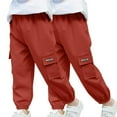 thumbnail image 1 of Xdegoge 2Pc Boys Cargo Pants Stretch Elastic Waist Pants Multi Pockets Skinny Cargo Pants Tapered Sweatpants Outdoor Casual Joggers Pants Red 6-8 Pantalones Cargo Para Niños, 1 of 8