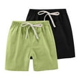 thumbnail image 1 of Xdegoge 2Pc Cotton Linen Boys Girls Shorts Drawstring Elastic Waist Shorts Solid Color Loose Fit Shorts Vacation Casual Summer Beach Shorts Beige 10-12 Pantalones Cortos Para Niños Flash Deals, 1 of 7