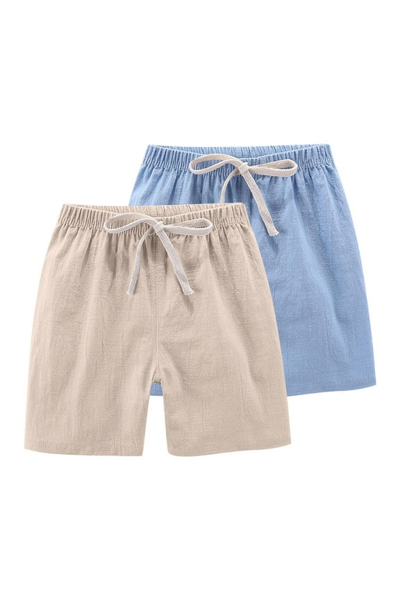 2Pc Cotton Linen Boys Girls Shorts Drawstring Elastic Waist Shorts Solid Color Loose Fit Shorts Vacation Casual Summer Beach Shorts Green 3T Pantalones Cortos Para Niños