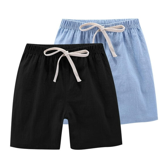 Xdegoge 2Pc Cotton Linen Boys Girls Shorts Drawstring Elastic Waist Shorts Solid Color Loose Fit Shorts Vacation Casual Summer Beach Shorts Green 6-8 Pantalones Cortos Para Niños