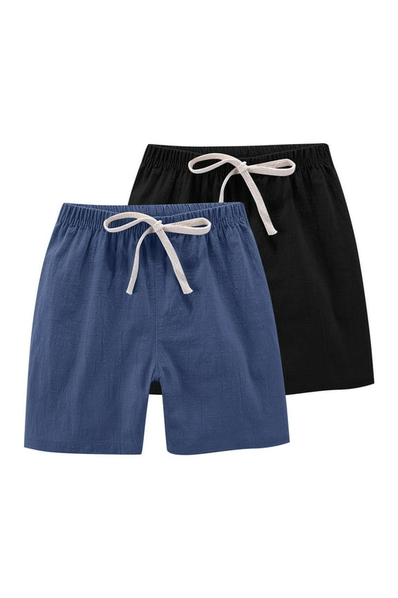 2Pc Cotton Linen Boys Girls Shorts Drawstring Elastic Waist Shorts Solid Color Loose Fit Shorts Vacation Casual Summer Beach Shorts Orange 6-8 Pantalones Cortos Para Niños