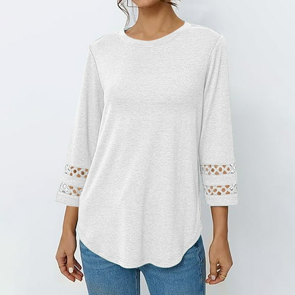 Xdegoge 3/4 Sleeve Shirts for Women Plus Size Crewneck Dressy Business Casual Work Office Blouses Loose Fit Tunic Tops Fashion Comfy Tee Shirts