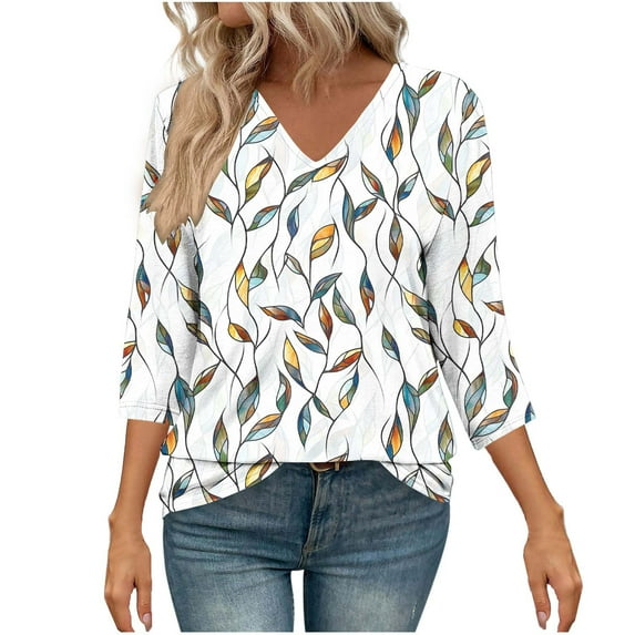 Xdegoge 3/4 Sleeve T Shirts for Women Trendy V Neck Dressy Casual Shirts Womens Summer Tops going Out Beach Tee Shirt Multicolor L Clearance Womens Clothing ofertas Del Dia De Hoy Relampago