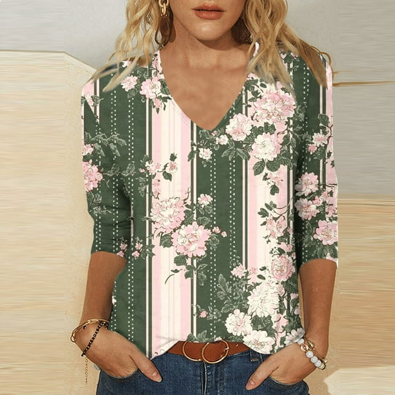 Xdegoge 3/4 Sleeve Tops for Women Trendy V Neck Dressy Casual Shirts Summer Outfits for Women Comfy Tunic Fit Tees Black Xl Womens Clothing ofertas Del Dia De Hoy Relampago