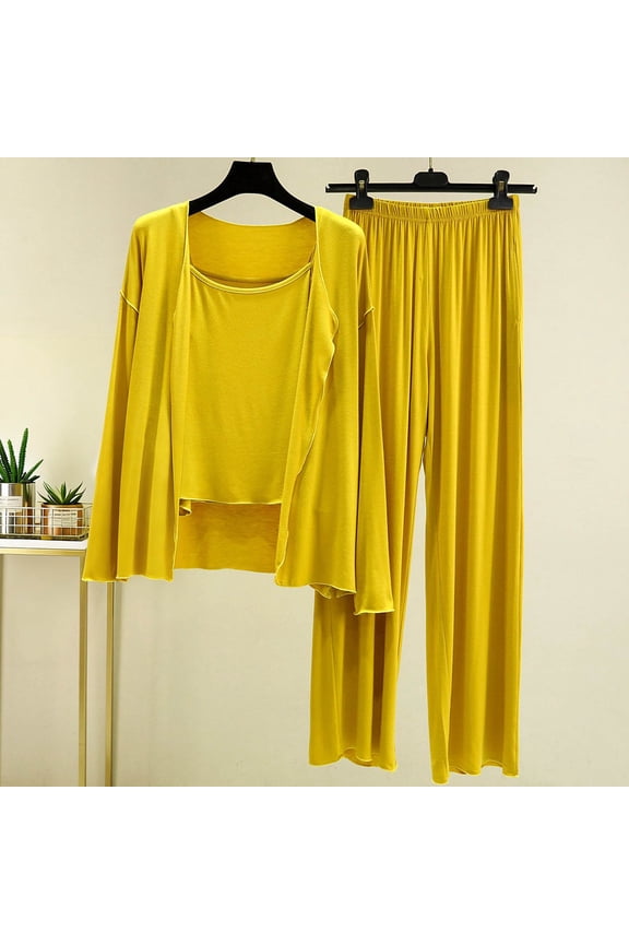 3-Pack Lounge Set for Women Wide Leg Pants with Cardigan and Cami Elastic Waist Soft Stretchy Breathable Sleepwear Pajamas Casual Outfits