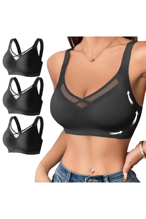 3 Pack Minimizer Bras for Women Full Coverage Wirefree Seamless with Removable Pads Bralettes Adjustable Strap No Underwire Comfort Soft Bra