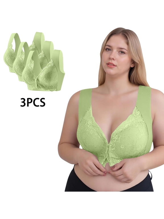 Xdegoge 3 Pack Plus Size Bras for Women Front Closure Seamless No Underwire Wide Straps Push up Cotton Bras Full Coverage Comfortable Lace Bra Cotton Breathable Everyday Bralettes Mint Green XXXXXL