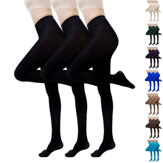 Xdegoge 3 Pack Tights for Women Soft Stockings High Waisted Solid Color Footed Pantyhose Footed Tight