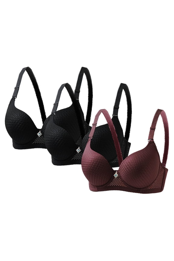 3-Pack Wirefree Everyday Bras for Women Demi Cup Flattering Textured Microfiber Smoothing Side and Back with Adjustable Straps Comfortable Lounge Bralette