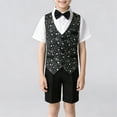 thumbnail image 1 of Xdegoge 3 Piece Outfits for Girls Boys Unisex V Neck Sequin Vest Short Sleeve Lapel Shirt and Shorts Sparkle Sets for Dance Performance Party Carnival Costume Size 4-15, 1 of 7
