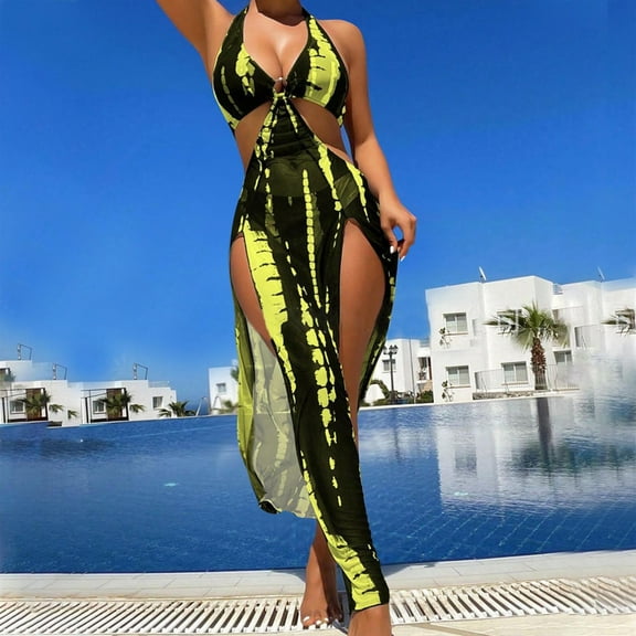 Xdegoge 3 Piece Swimming Suits for Women Halter Neck Strap Bikini Sets Fashion Color Block High Cut Sleeveless Swimwear for Summer Beach, Pool, Party , Vacation