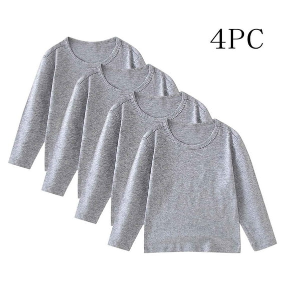 Xdegoge 4 Pack Kids Basic Long Sleeve T-Shirts Solid Color Crewneck Tops for Boys and Girls Soft Comfy Toddler Cotton Shirts