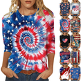thumbnail image 1 of Xdegoge 4Th of July Patriotic Women Shirts 3/4 Sleeve American Flag Tops Stars and Strips Graphic Blouse Crew Neck Usa T Shirt, 1 of 6
