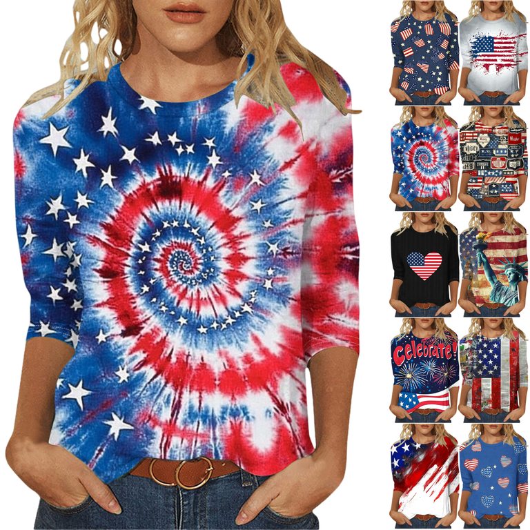 Xdegoge 4Th of July Patriotic Women Shirts 3/4 Sleeve American