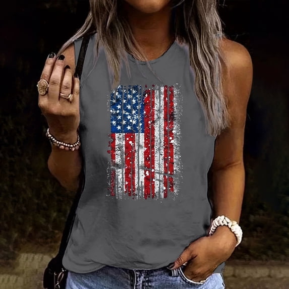 Xdegoge 4th of July Patriotic American Flag Tank Top for Women Sleeveless Crewneck Casual Loose Fit Vintage Distressed USA Flag Graphic Summer Independence Day Party Shirts Tops