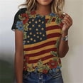 thumbnail image 1 of Xdegoge 4th of July Patriotic T Shirt for Women USA American Flag Short Sleeve Crewneck Stars and Stripes Floral Botanical Print Casual Loose Fit Lightweight Summer Tops, 1 of 5