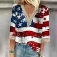 thumbnail image 1 of Xdegoge 4th of July Shirts Women 3/4 Sleeve Tops Patriotic American Flag Shirt Star Graphic Striped Blouse Usa T Shirt Independence Day Womens Summer Tops M Clearance, 1 of 5