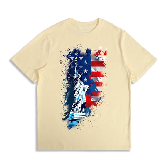 Xdegoge 4th of July Statue of Liberty American Flag Graphic Tee for Men Short Sleeve Crewneck Patriotic USA Independence Day Summer Casual Shirts Tops