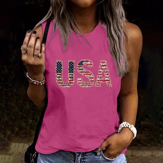 Xdegoge 4th of July USA Graphic Tank Top for Women Leopard Print Sleeveless Crewneck Casual Loose Shirt For Patriotic Party Independence Day Summer Vacation Tops