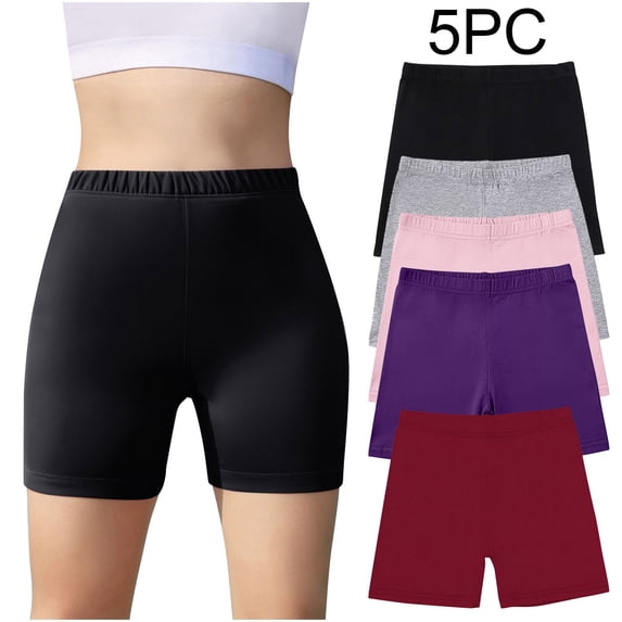 Xdegoge 5 Pack Kids Boys Girls High Waist Stretchy Yoga Shorts Set - Solid Color Athletic Shorts for Gym, Workout & Everyday Wear