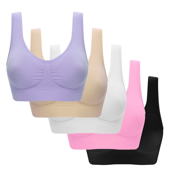 Xdegoge 5 Pack Sports Bras for Women Seamless Wireless Bra Full Coverage Comfort Workout Yoga Bralettes with Ruched Detail Stretch Wide Straps Breathable Running Bras Gym Activewear