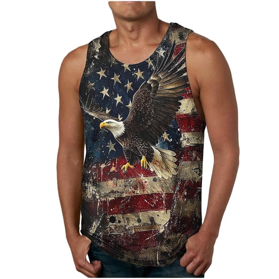 Xdegoge American Flag 4th of July Patriotic Tank Top for Men Sleeveless USA Eagle Graphic Print Regular Fit Retro Casual Fireworks Party Summer Vacation Muscle Shirts Tops