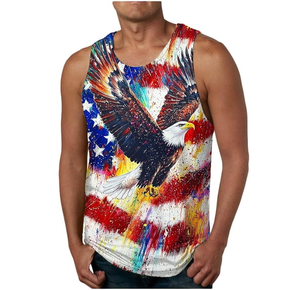 Xdegoge American Flag 4th of July Patriotic Tank Top for Men Sleeveless USA Eagle Graphic Print Regular Fit Retro Casual Fireworks Party Summer Vacation Muscle Shirts Tops