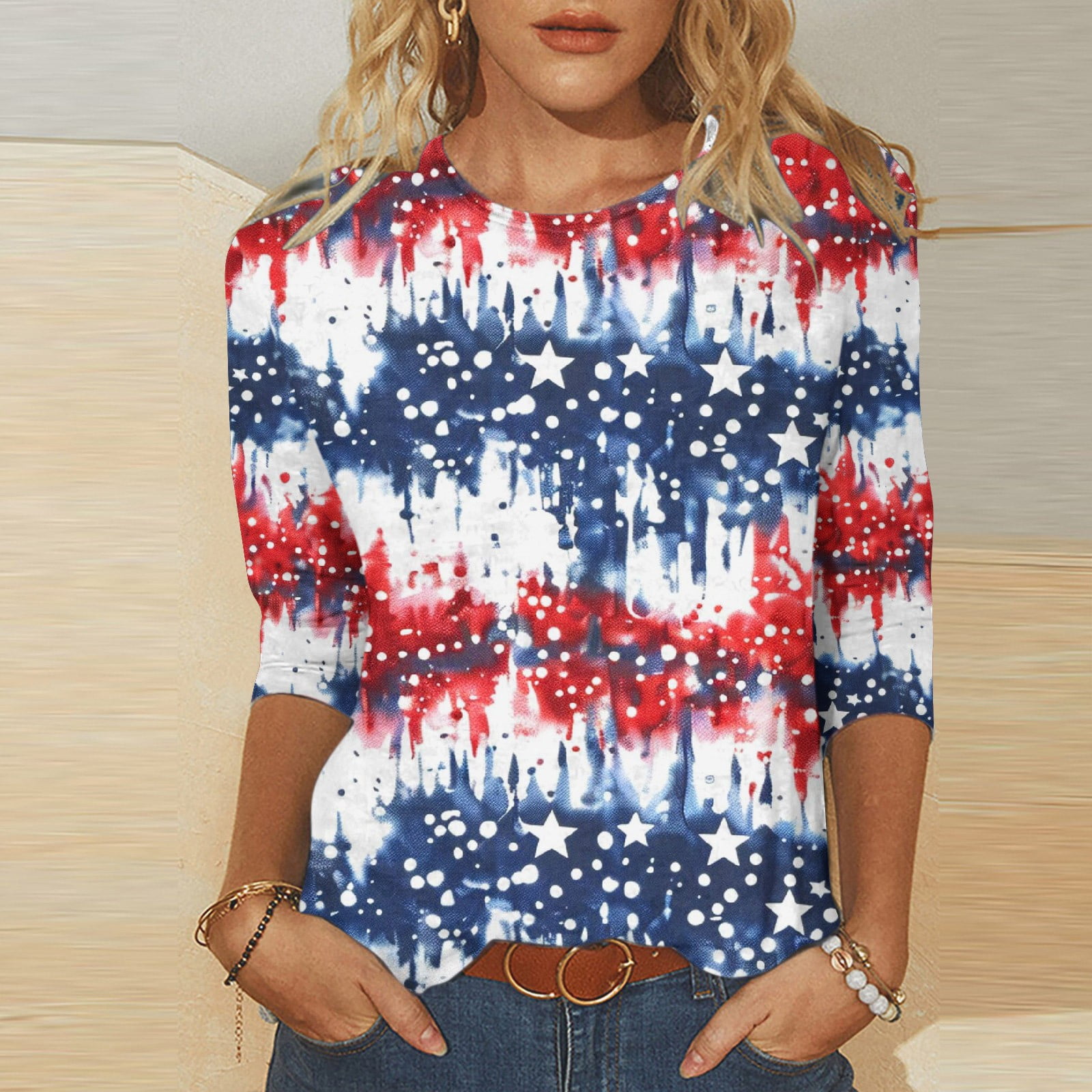 American USA Flag Top July of 4th Patriotic T-Shirt Blouse
