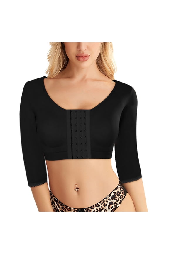 Arm Compression Sleeve Women Front Closure Shapewear Bra No Underwire Post Surgery Bra Arm Lipo Compression Garments Sports Bras Black XXL Sujetadores Sin Varillas Para Mujer