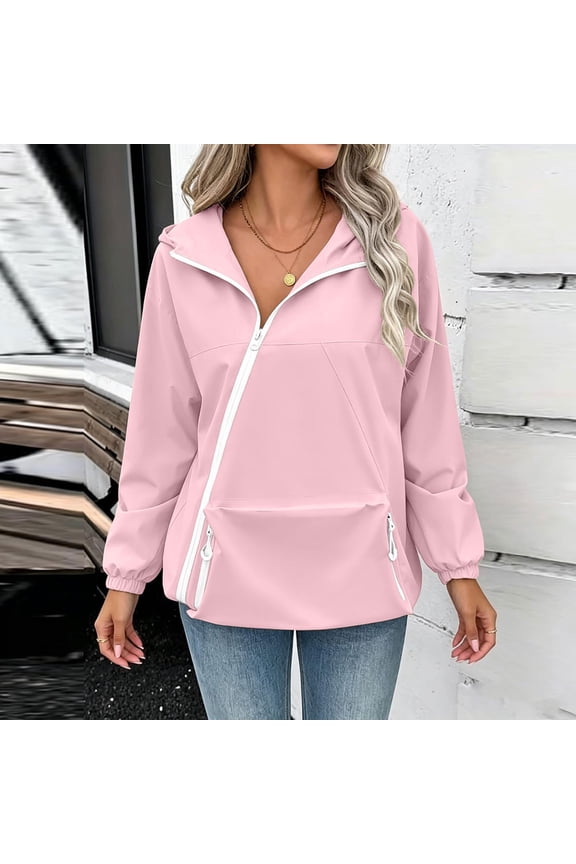 Asymmetrical Zip Pullover Women Windbreaker Jacket with Front Flap Pocket Hooded Lightweight Sportswear Athletic Coat for Running Cycling Activewear
