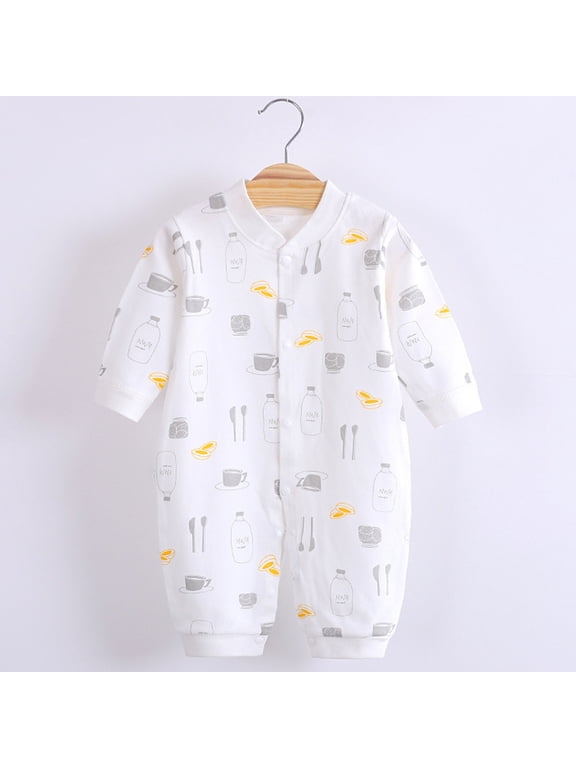 Baby Boys Girls Long Sleeve Jumpsuit Cute Milk Bread Print Romper Front Snap Closure One Piece Bodysuit Footless Sleeper Pjs Soft Comfy Homewear Play Clothes