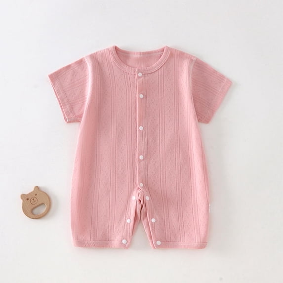 Xdegoge Baby Boys Short Sleeve Romper Ribbed Pointelle Jumpsuit Button Down Crewneck Bodysuit Casual Summer Infant Soft One-Piece Sleep Play Outfit