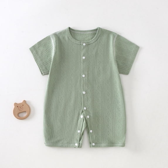 Xdegoge Baby Boys Short Sleeve Romper Ribbed Pointelle Jumpsuit Button Down Crewneck Bodysuit Casual Summer Infant Soft One-Piece Sleep Play Outfit