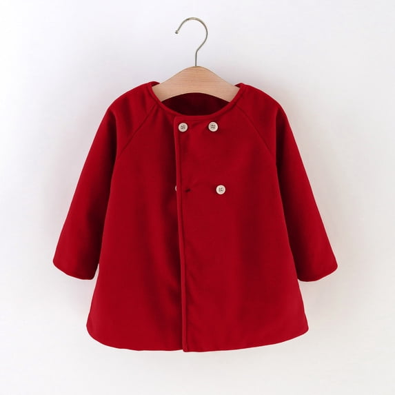 Xdegoge Baby Girls Double Breasted Coat Long Sleeve Lapel Button Pea Coat Fall Winter Warm Outerwear Windproof Jacket for Kids, 12M