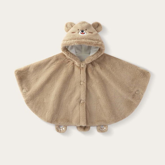 Xdegoge Baby Toddler Cute Bear Hooded Cape Fleece Plush Poncho Winter Warm Cloak Fuzzy Animal Outerwear Button Down Coat for Infant Boys Girls Daily Wear