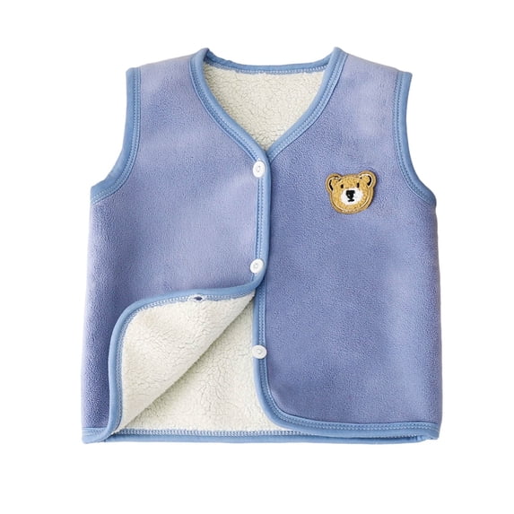 Xdegoge Baby Toddler Winter Fleece Vest Sherpa Lined Sleeveless Jacket Warm Thick Waistcoat Outerwear with Bear Patch for Boys Girls, 6-9M