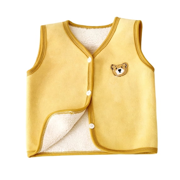 Xdegoge Baby Toddler Winter Fleece Vest Sherpa Lined Sleeveless Jacket Warm Thick Waistcoat Outerwear with Bear Patch for Boys Girls, 6-9M