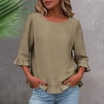 thumbnail image 1 of Xdegoge Babydoll Tops for Women Round Neck Regular Fit Tunic Tops 3/4 Sleeve Ruffled Blouses Solid Textured Lounge Casual Outfits, 1 of 5