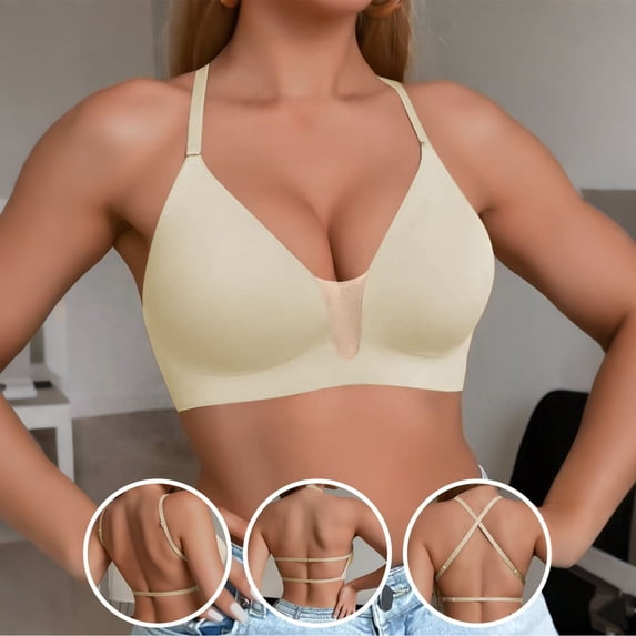 Xdegoge Backless Bras for Women Push Up Convertible Adjustable Straps Wireless Bralette Seamless Minimizer Full Coverage Padded No Underwire Bra