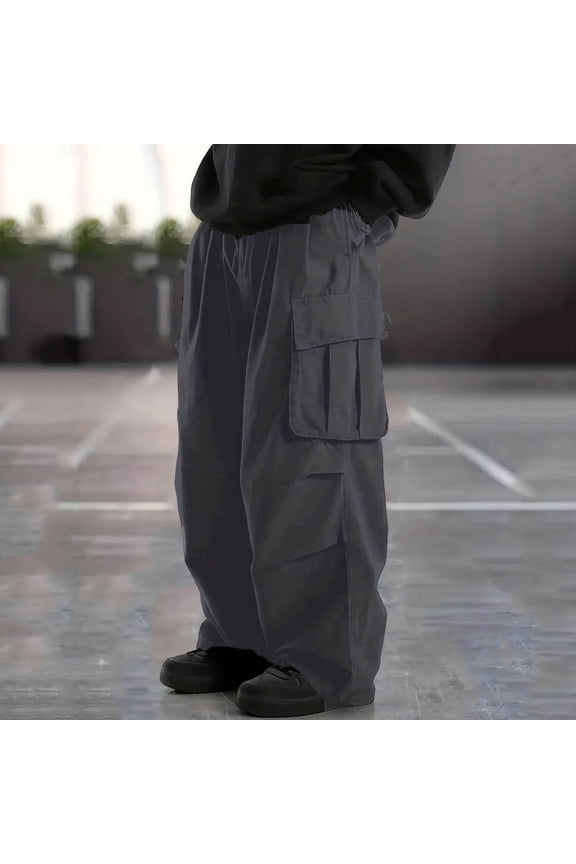 Baggy Cargo Pants Men Wide Leg Y2K Streetwear Loose Fit Hip Hop Parachute Pants with Multi Pockets for Outdoor Hiking Casual Trousers