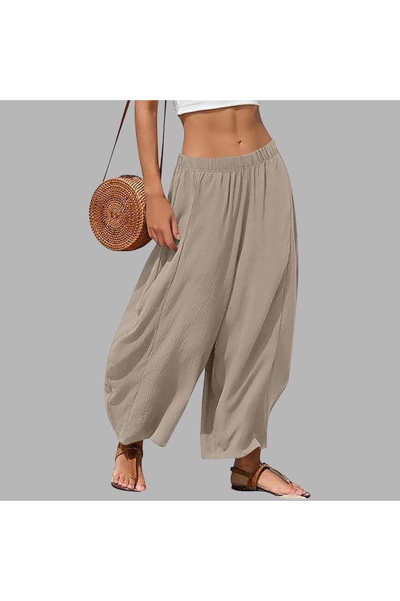 Baggy Harem Pants for Women Elastic Waist Lantern Trousers Casual Flowy Wide Leg Lounge Bottoms Summer Beachwear