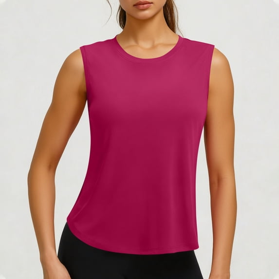 Xdegoge Basic Tank Tops for Women Crewneck Sleeveless Casual Workout Gym Athletic Wear Slim Fit Solid Plain Design Stretchy Lightweight Summer Tops