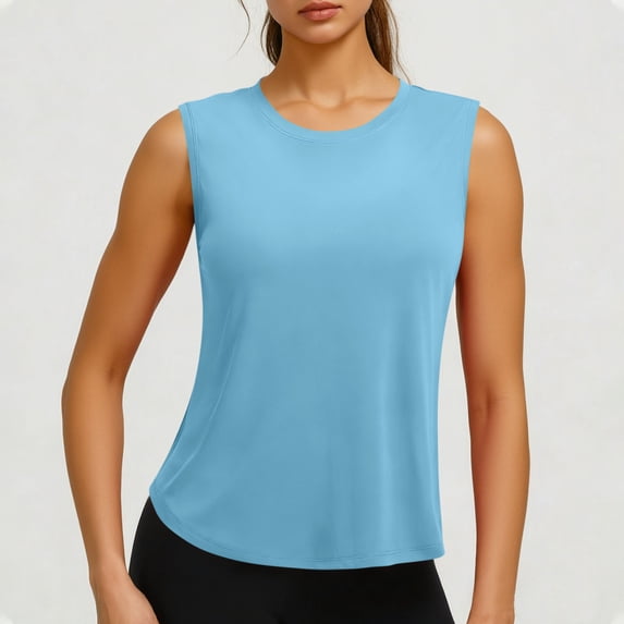 Xdegoge Basic Tank Tops for Women Crewneck Sleeveless Casual Workout Gym Athletic Wear Slim Fit Solid Plain Design Stretchy Lightweight Summer Tops