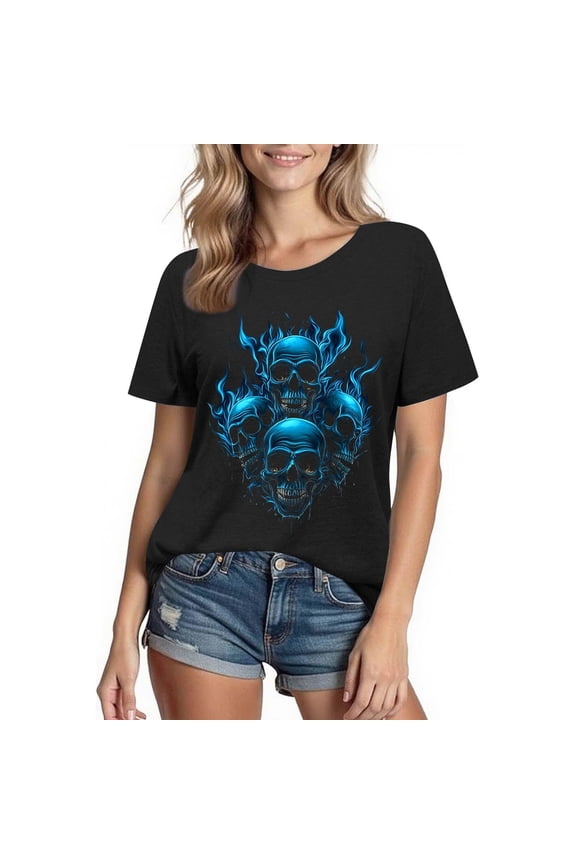 Bat Cat Moon T-Shirt for Women Short Sleeve Crew Neck Halloween Themed Graphic Tee Festival Wear