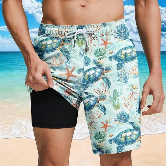 Xdegoge Bathing Suits for Men with Built-in Compression Liner Quick Dry Swim Shorts Boardshorts Drawstring Waist Anti-Chafing for Beach Pool Tropical Vacation Swimming