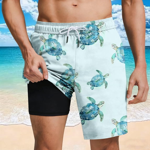 Xdegoge Bathing Suits for Men with Built-in Compression Liner Quick Dry Swim Shorts Boardshorts Drawstring Waist Anti-Chafing for Beach Pool Tropical Vacation Swimming