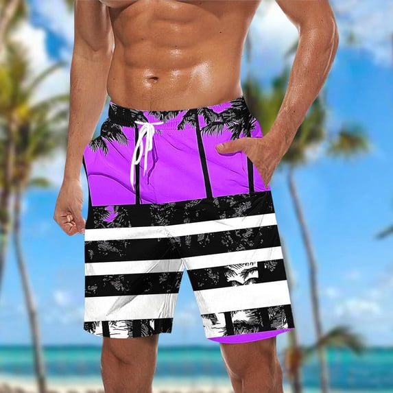 Xdegoge Bathing Suits for Men Tropical Printed Swim Trunks Quick Dry Lightweight Boardshorts with Mesh Lining Side Pockets Drawstring Waist Summer Beach Surfing Shorts