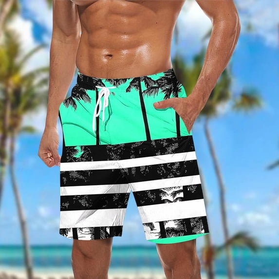 Xdegoge Bathing Suits for Men Tropical Printed Swim Trunks Quick Dry Lightweight Boardshorts with Mesh Lining Side Pockets Drawstring Waist Summer Beach Surfing Shorts