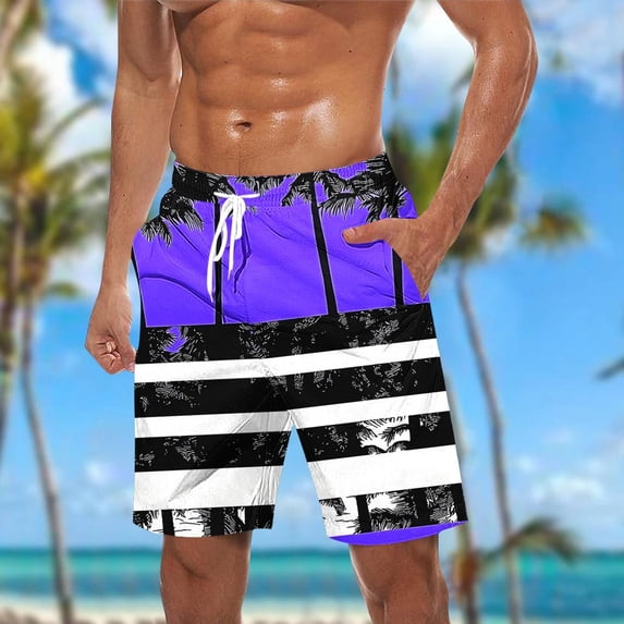 Xdegoge Bathing Suits for Men Tropical Printed Swim Trunks Quick Dry Lightweight Boardshorts with Mesh Lining Side Pockets Drawstring Waist Summer Beach Surfing Shorts